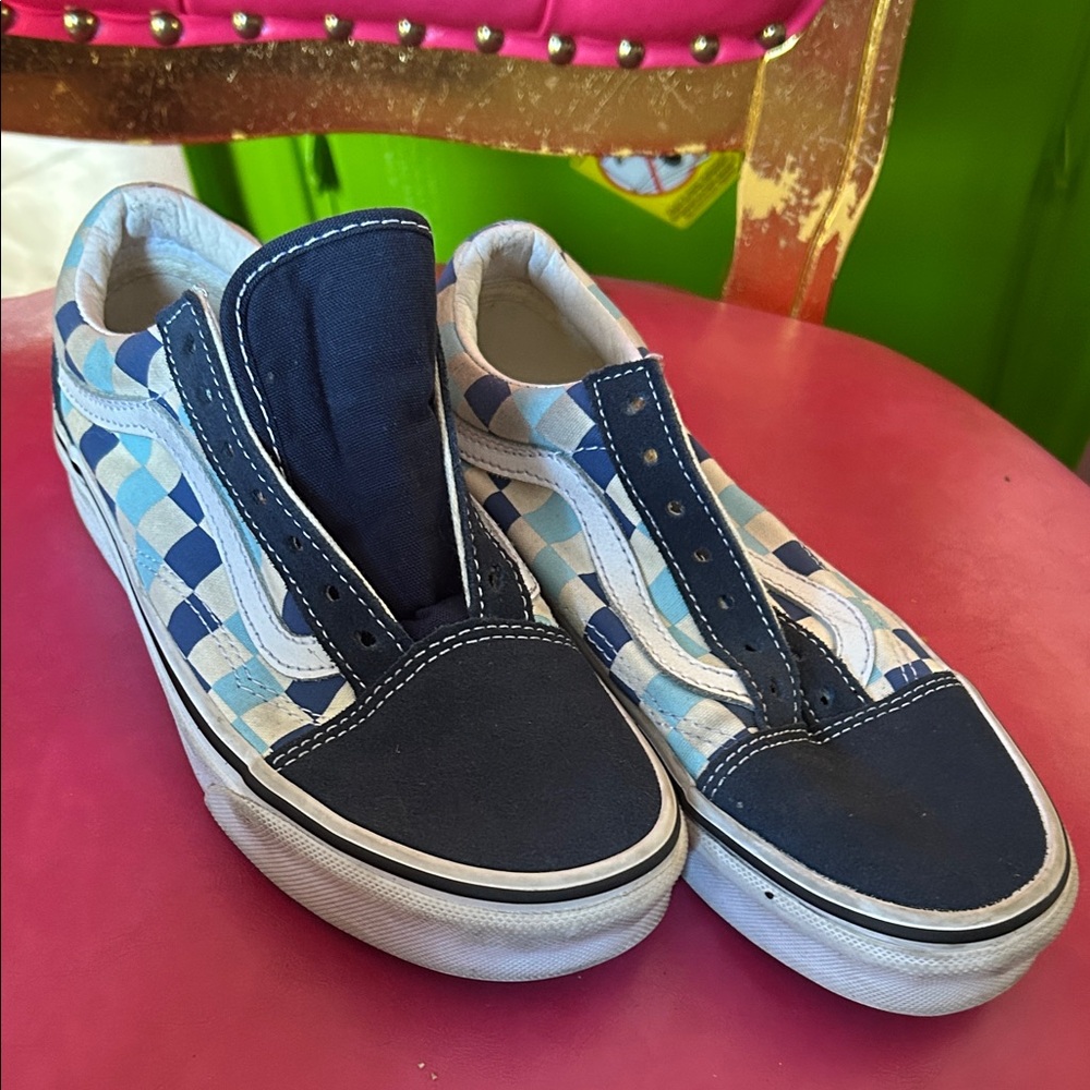 Vans Kids Navy and White Checkered Slip-On Sneakers